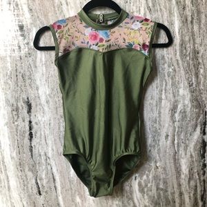 Suffolk Dance Leotard olive green with floral mesh